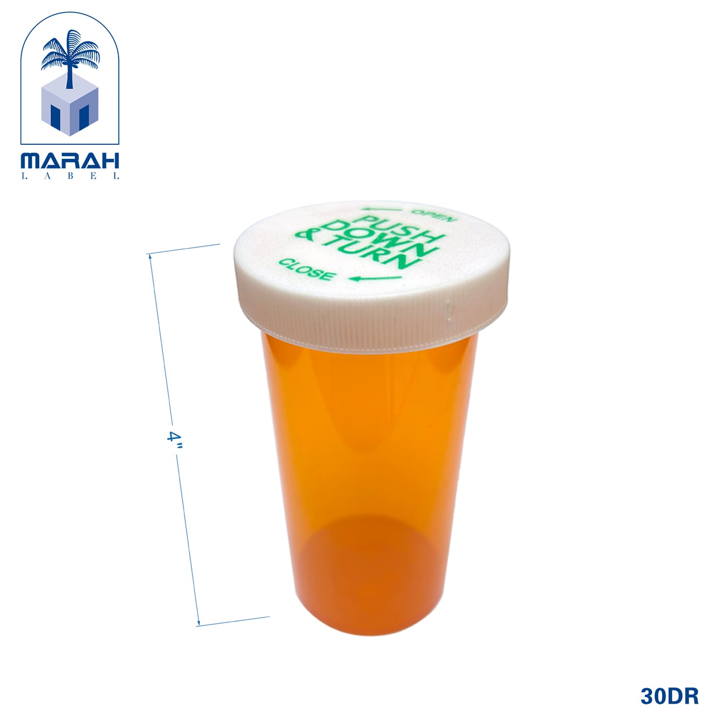 plastic pharmacy vials reversible cap closeup