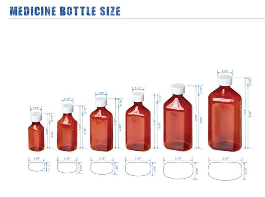 Liquid Medicine Bottles with Caps - Amber