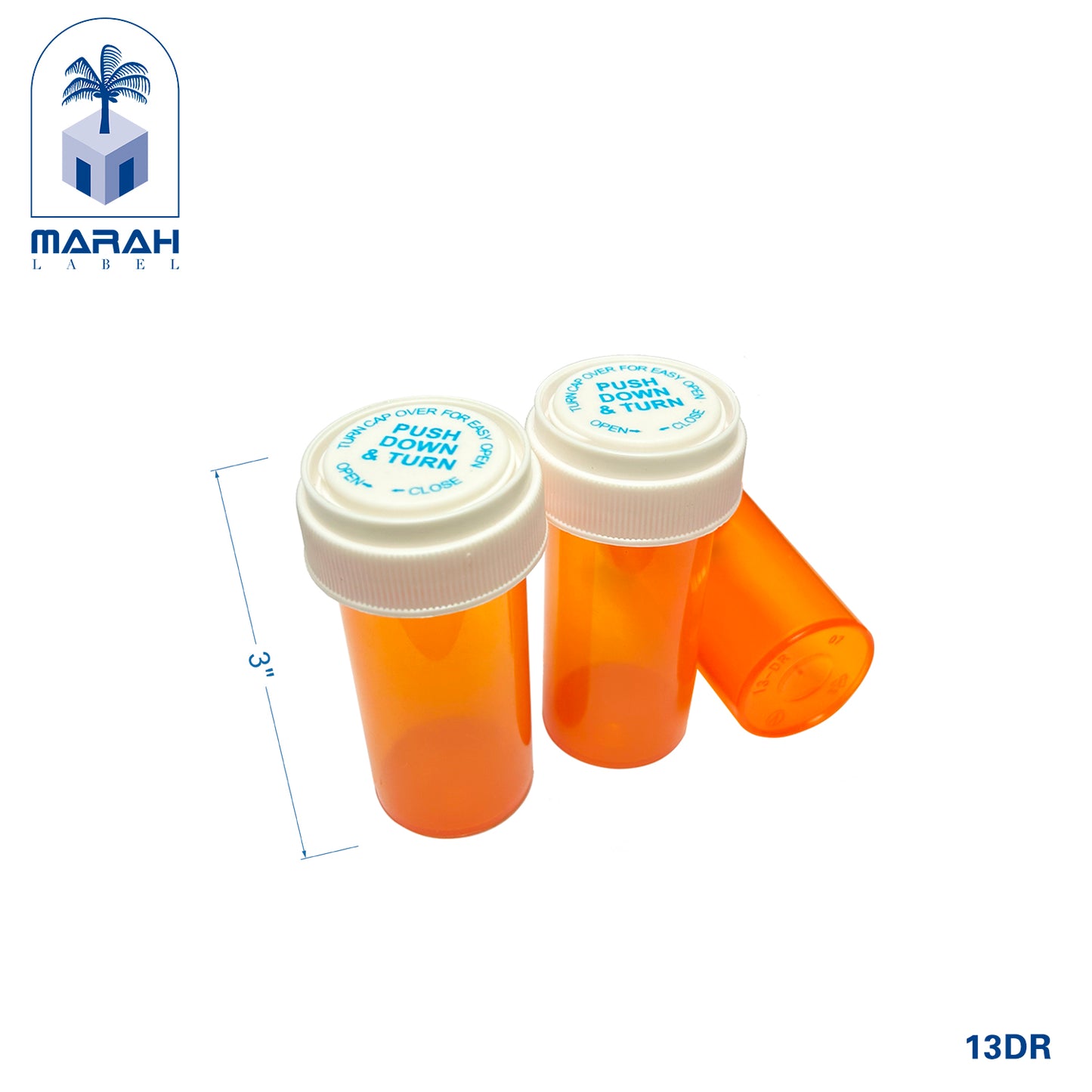 plastic pharmacy vials reversible cap - closeup trio