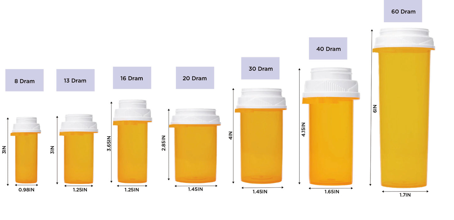 plastic pharmacy vials reversible cap different sizes
