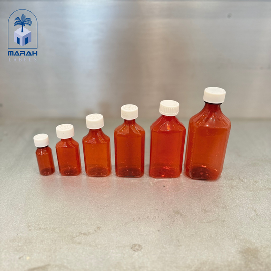 椭圆形 RX 液体瓶，带盖，琥珀色