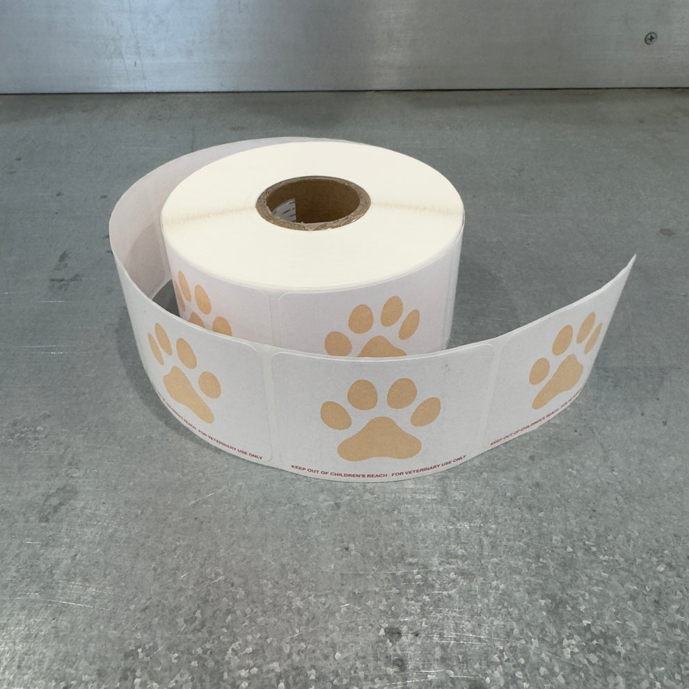 Veterinary Prescription Labels with Paw Print & Warning - 2.75