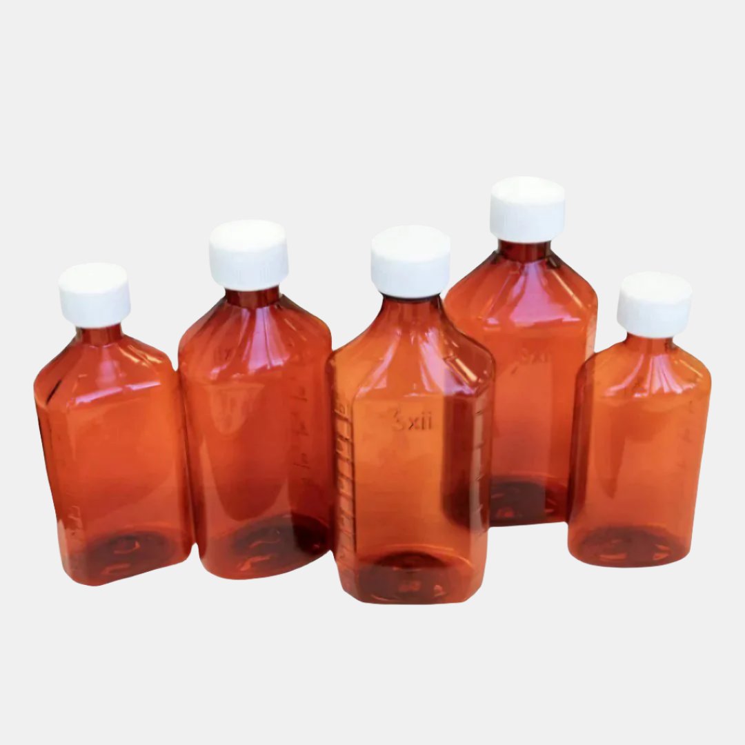 Medium Liquid Medicine Bottle with Cap - Amber - Side by Side Views 