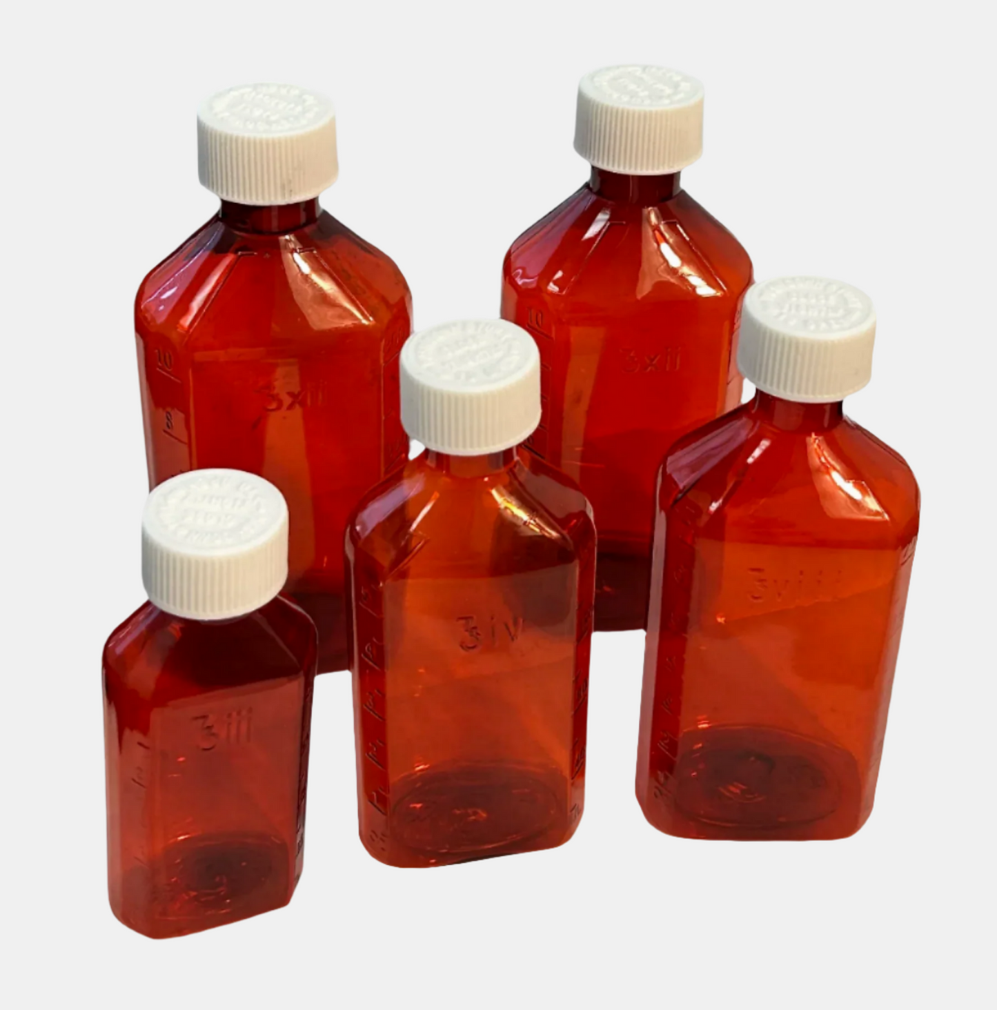 Medium Liquid Medicine Bottle with Cap - Amber - Side by Side Views - Different Sizes 