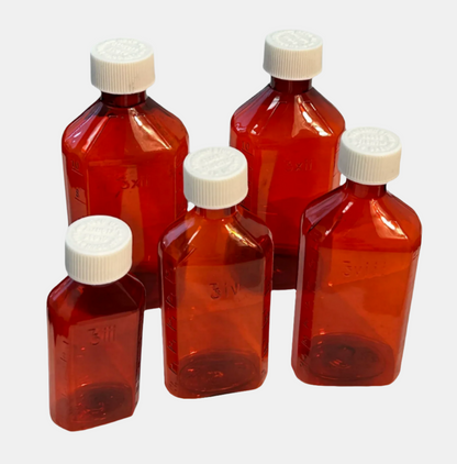 Medium Liquid Medicine Bottle with Cap - Amber - Side by Side Views - Different Sizes 