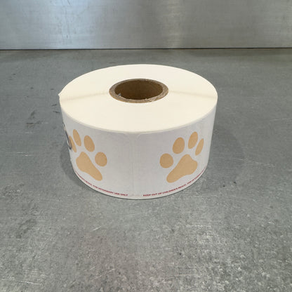 Marah Design Veterinary Prescription Label with Paw Print and Warning Roll Closeup Different Angle 
