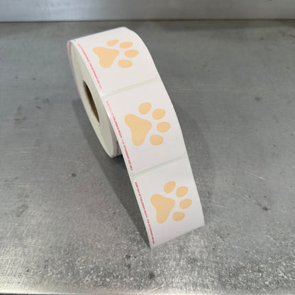 Marah Design Veterinary Prescription Label with Paw Print and Warning Roll Displayed
