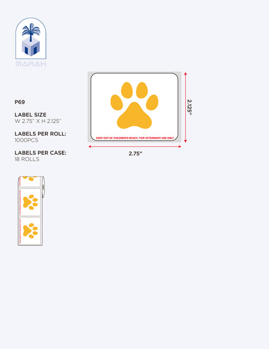 Marah Design Veterinary Prescription Label with Paw Print and Warning Size
