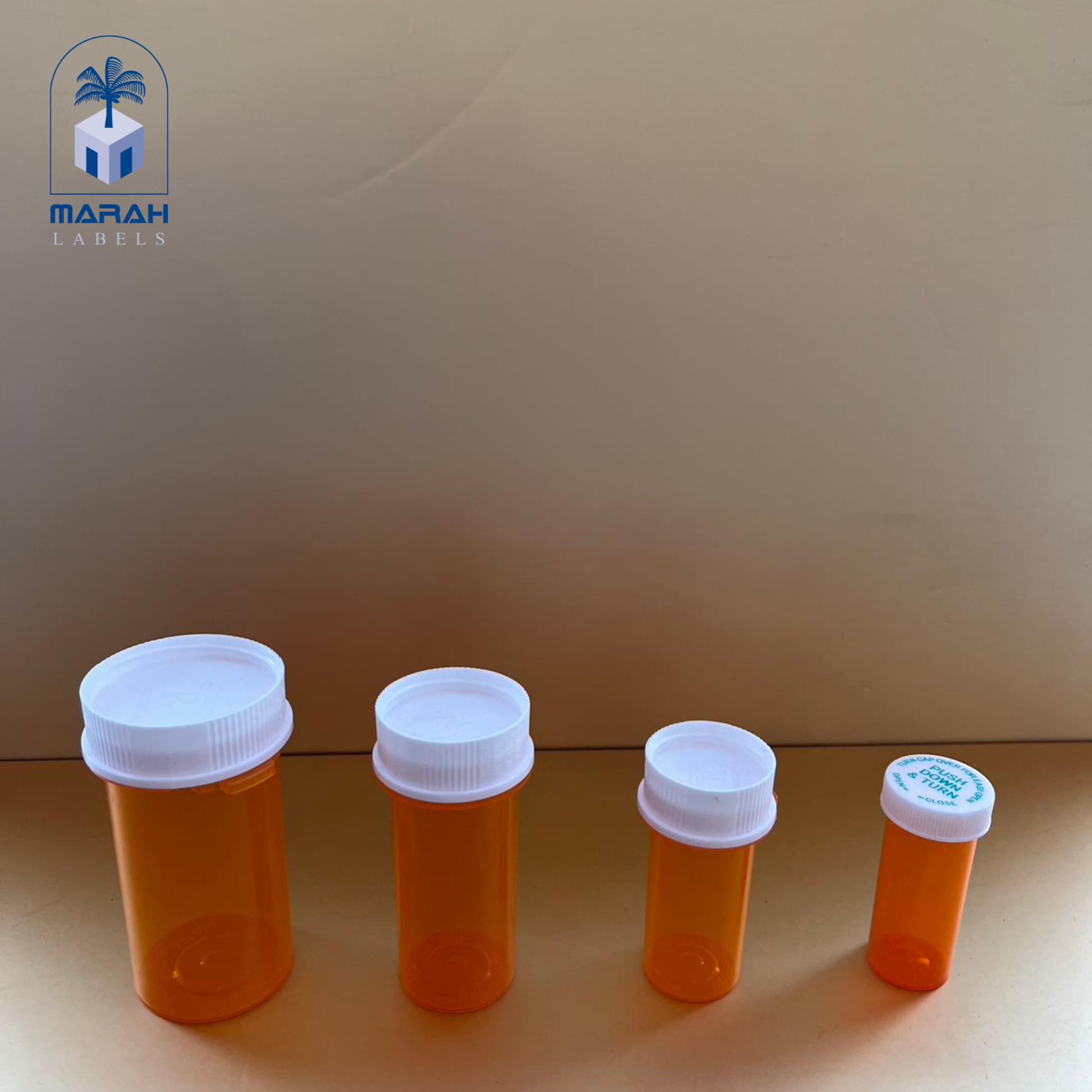 marah labels assorted prescription bottles reversible caps - different sizes 