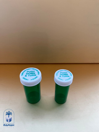 Lock Push Down and Turn Cap Vials 8 drams and 13 drams top view